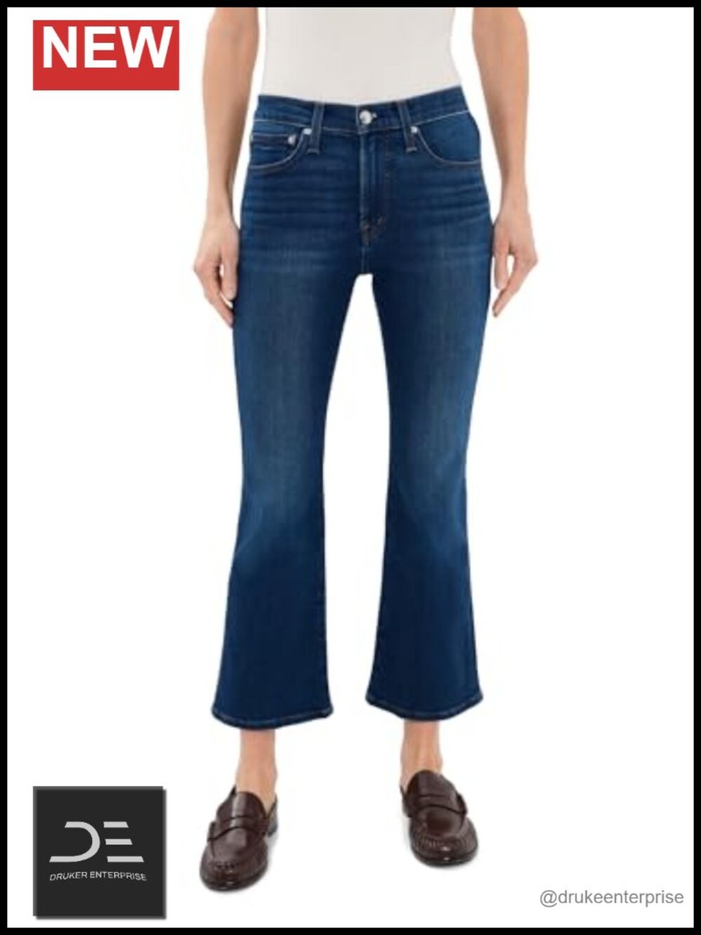 Petite Stretch Flare Crop Jeans High Rise 5-Pocket